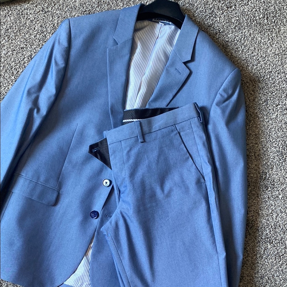 Express INNOVATOR blue SKINNY Suit with Notched Lapels and Structured Shoulders